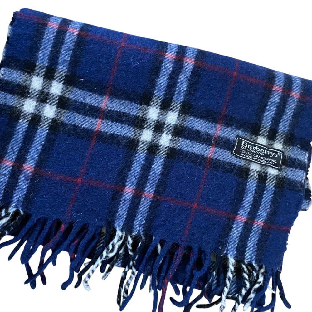 💚SOLD💚Vintage Burberry London Scarf Blue Nova Check Lambswool Unisex - Picture 3 of 6